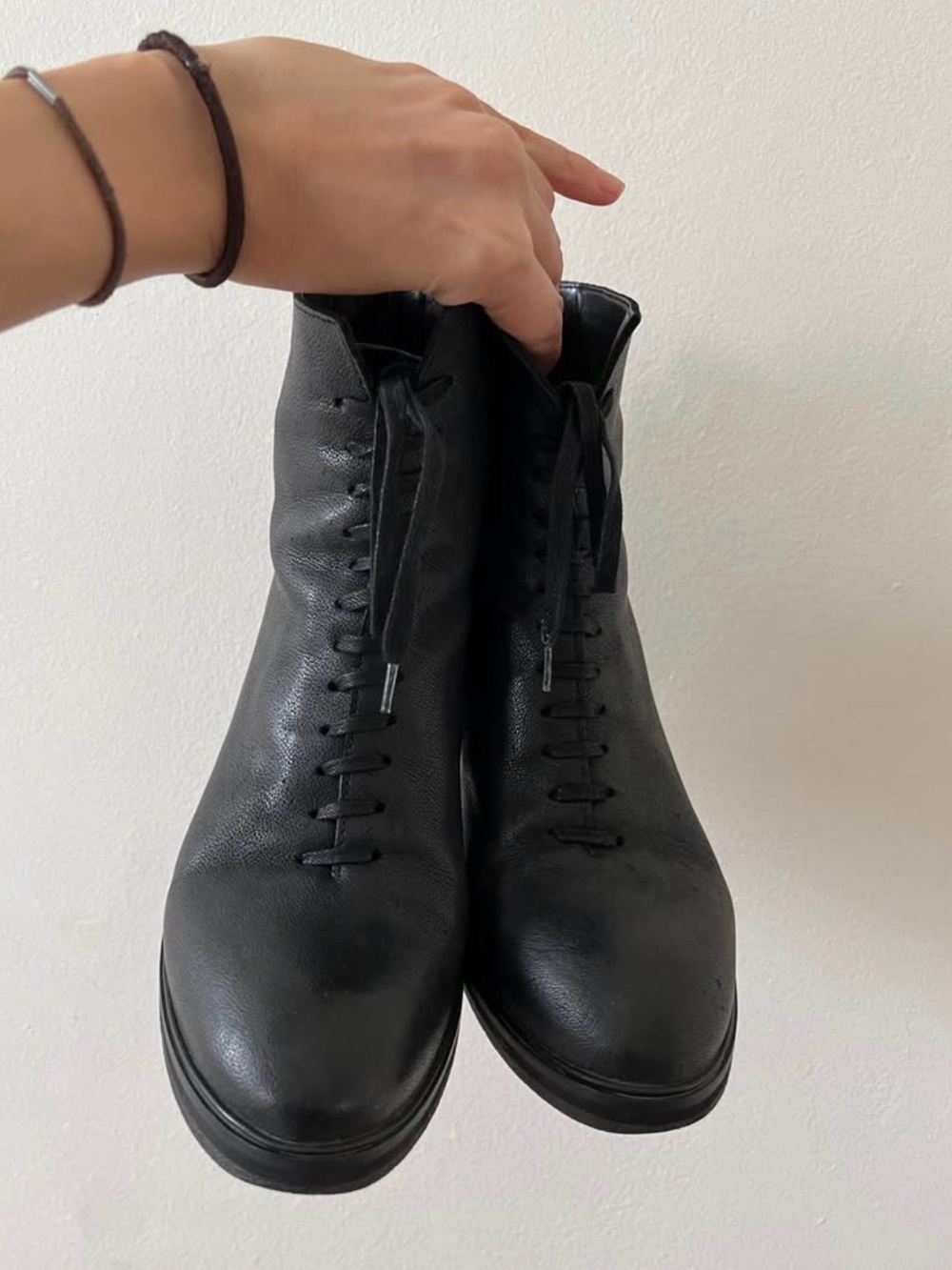 The Last Conspiracy Black Leather Lace-Up Back Zipper Heeled Ankle Boots